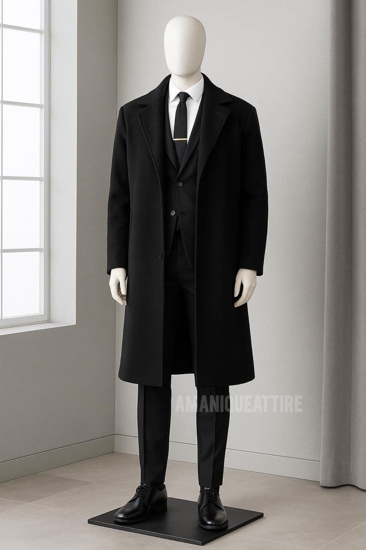 Obsidian Wool-Cashmere Overcoat & Suiting