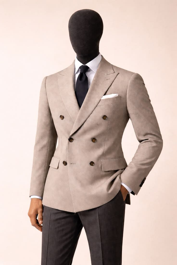 Sandstone Suede Double-Breasted Blazer