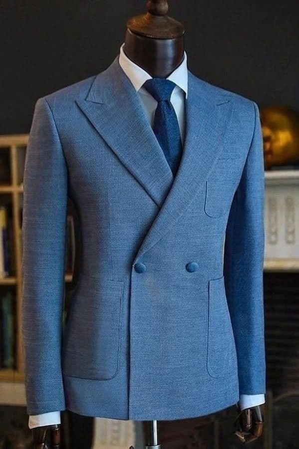 Slate Hopsack Double-Breasted Blazer